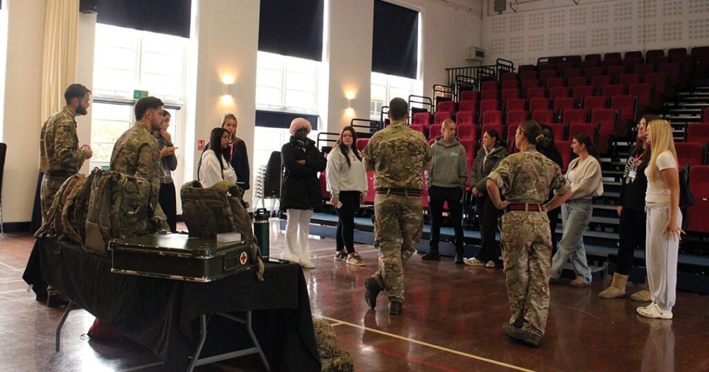 Students talk to The British Army Medical Recruitment Team.